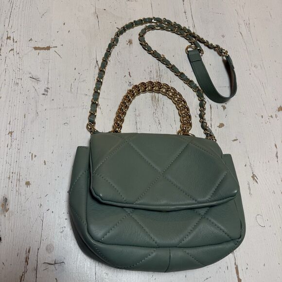 ANNA PAOLA Made In Italy Quilted Leather Flap Mint Green Chain Bag Handbag - Picture 3 of 13